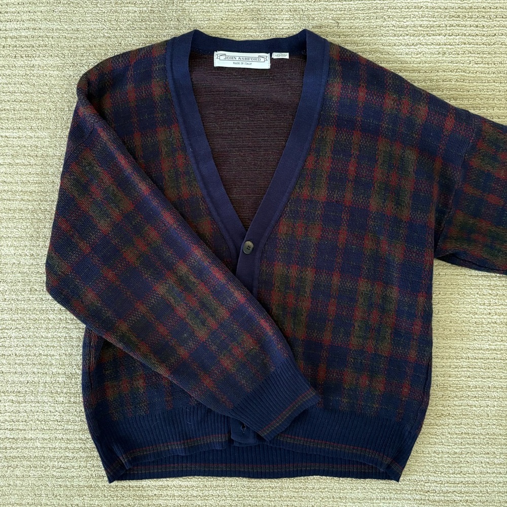 Thrifted John Ashford Blue and Red Cardigan Sweater